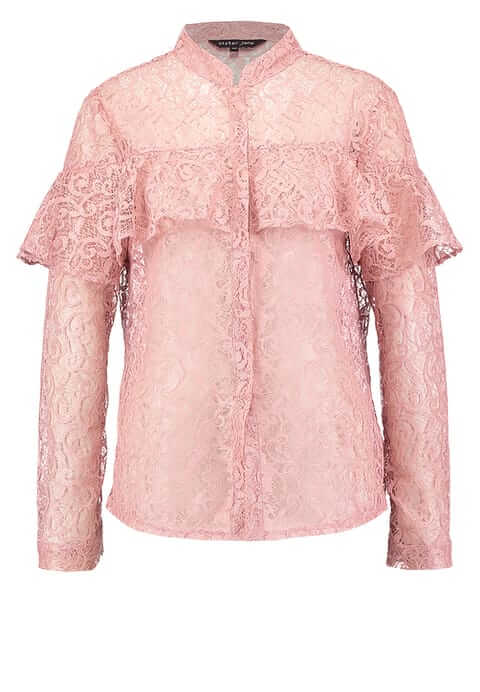 różowa koronkowa bluzka z falbanami
