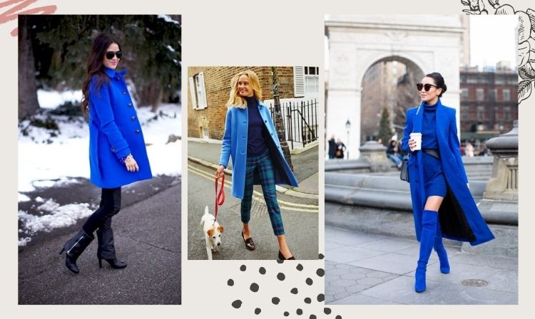 niebieski płaszcz na zimę stylizacje